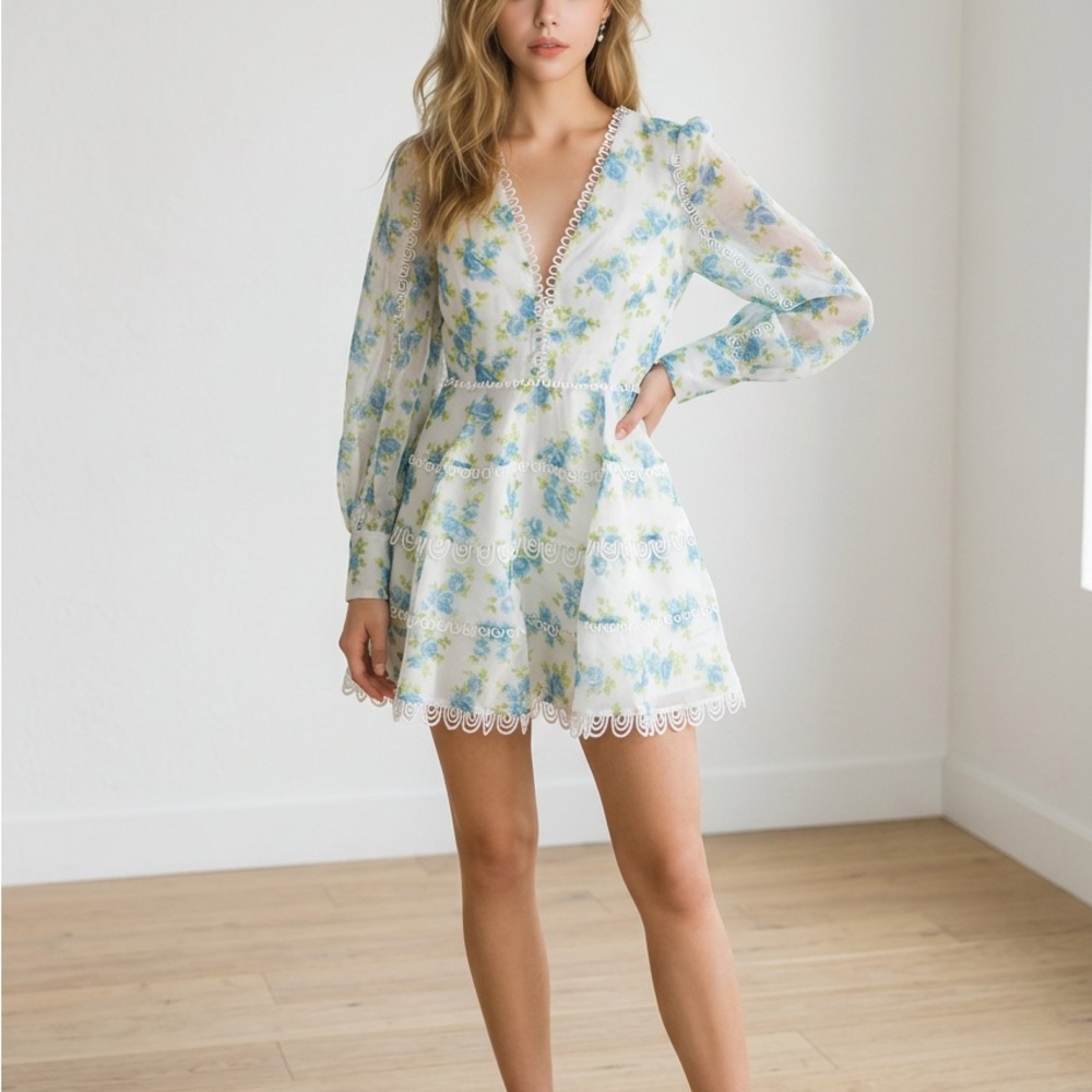 Ina Blue Floral Long Sleeve Dress